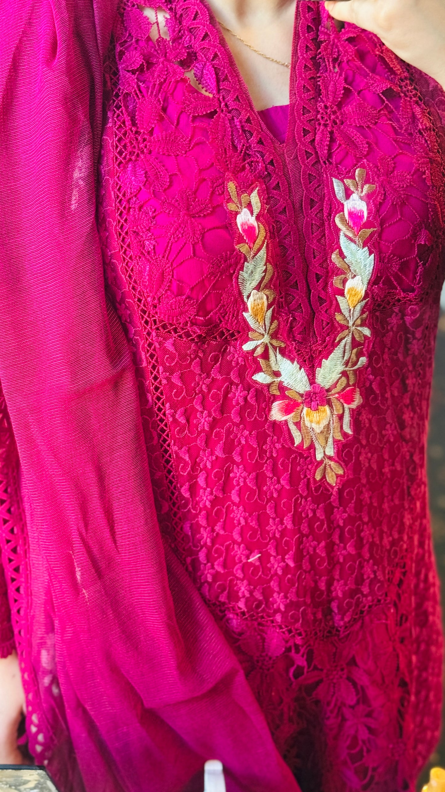 Luxury Net & Raw Silk 3PC Designer Suit | 3D Resham Embroidery | Elegant Wedding & Partywear Outfit 2025