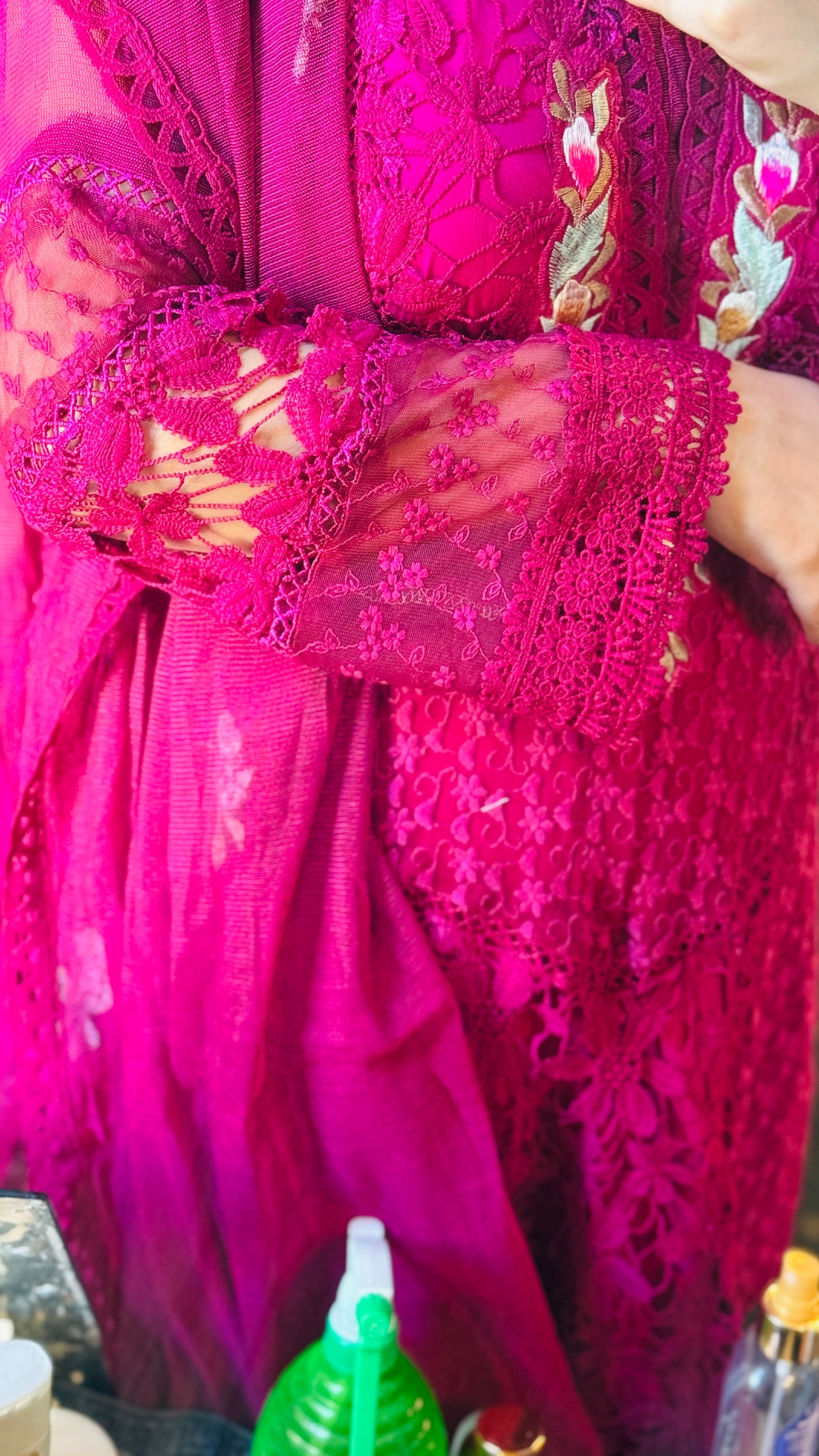 Luxury Net & Raw Silk 3PC Designer Suit | 3D Resham Embroidery | Elegant Wedding & Partywear Outfit 2025