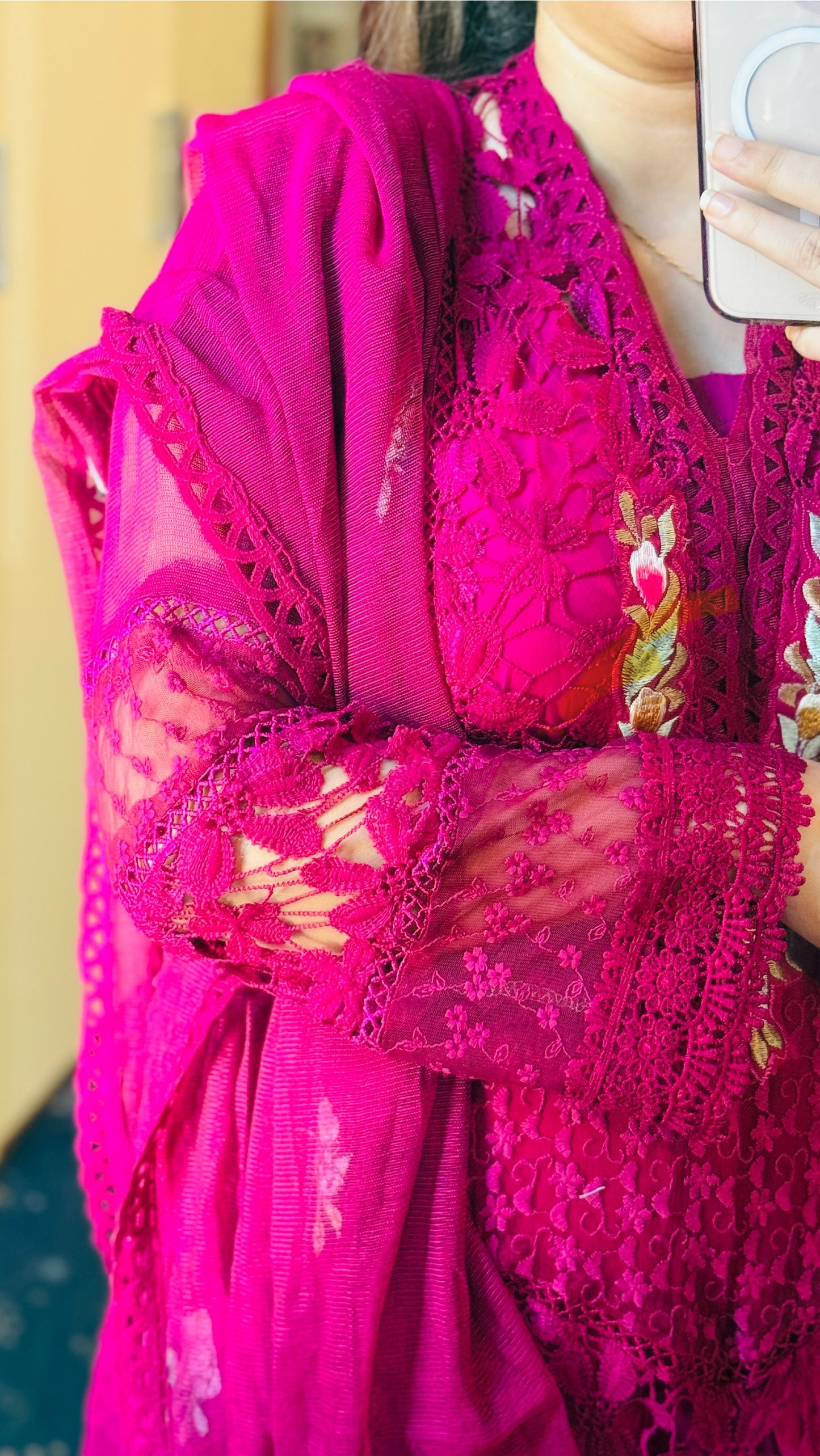 Luxury Net & Raw Silk 3PC Designer Suit | 3D Resham Embroidery | Elegant Wedding & Partywear Outfit 2025