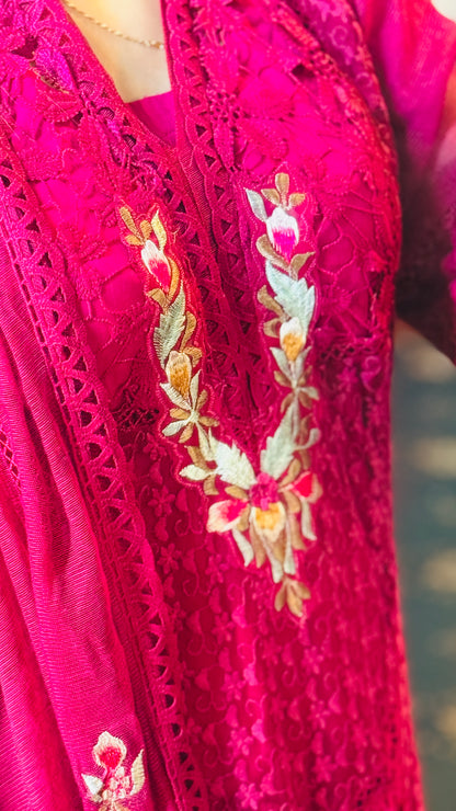 Luxury Net & Raw Silk 3PC Designer Suit | 3D Resham Embroidery | Elegant Wedding & Partywear Outfit 2025