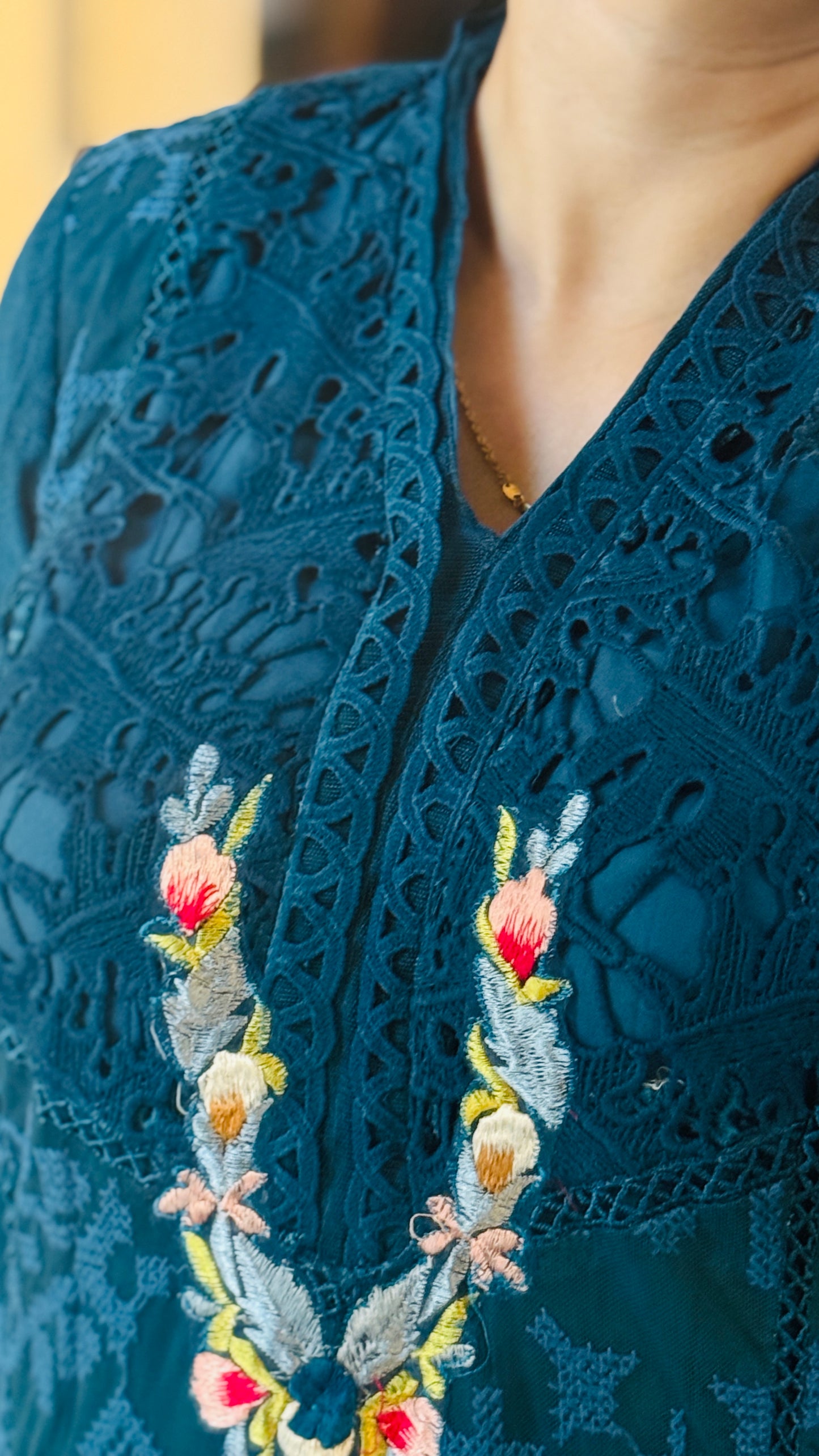 Luxury Teal Net 3 Piece Embroidered Suit | Resham & Cutwork Design | Elegant Womenswear