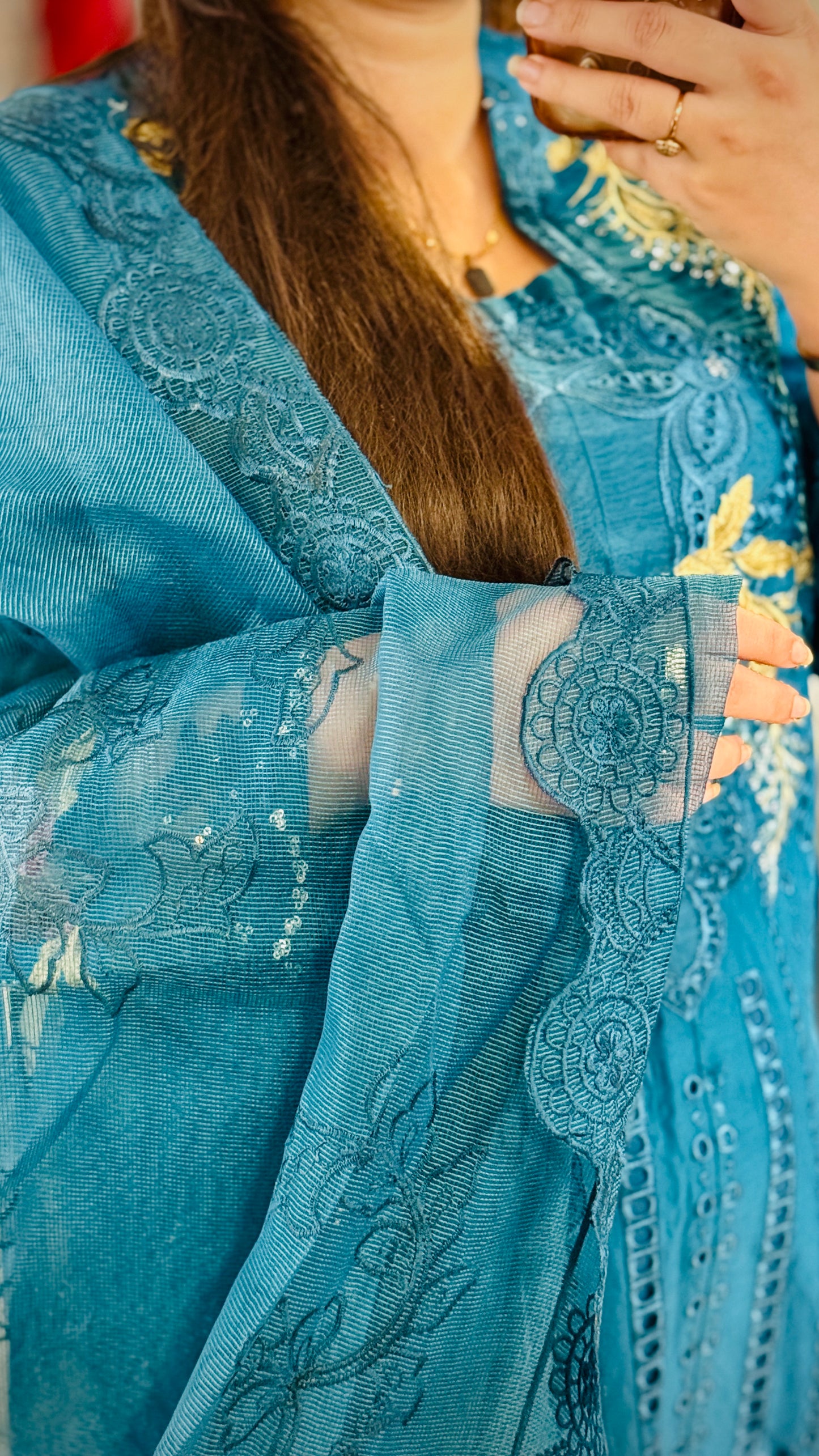 Zinc Grey Embroidered Lawn Suit – 3 Piece Designer Outfit with Net Dupatta | F FOR FASHION London