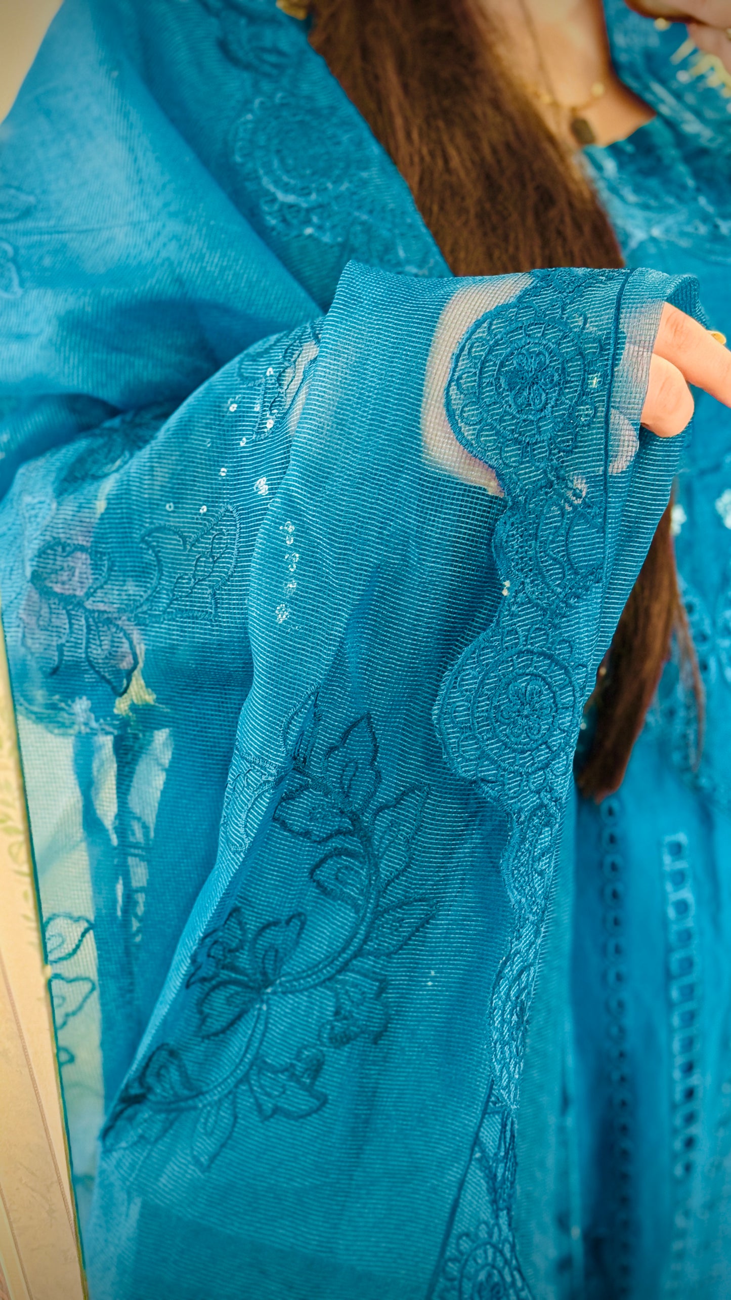 Zinc Grey Embroidered Lawn Suit – 3 Piece Designer Outfit with Net Dupatta | F FOR FASHION London