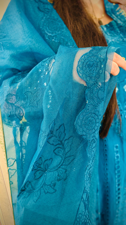 Zinc Grey Embroidered Lawn Suit – 3 Piece Designer Outfit with Net Dupatta | F FOR FASHION London