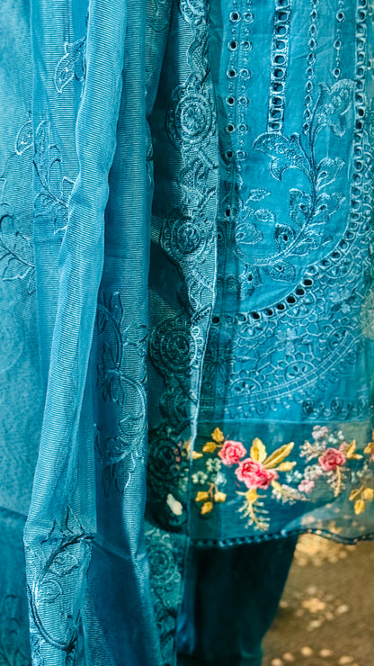 Zinc Grey Embroidered Lawn Suit – 3 Piece Designer Outfit with Net Dupatta | F FOR FASHION London