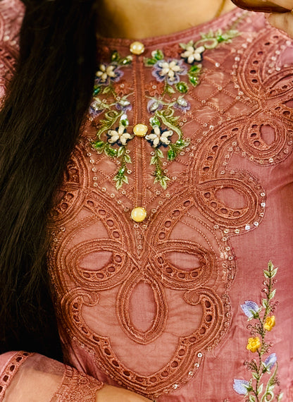 Designer Soothing Peach Embroidered Lawn Suit – Pure Lawn Elegance 3 Piece Designer Outfit | F FOR FASHION London