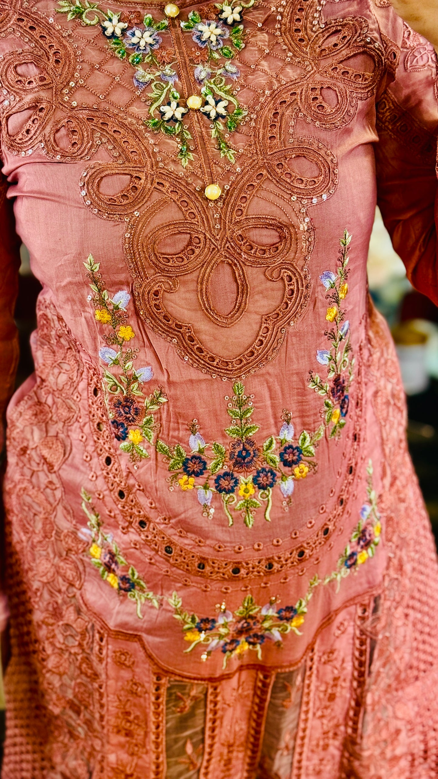 Designer Soothing Peach Embroidered Lawn Suit – Pure Lawn Elegance 3 Piece Designer Outfit | F FOR FASHION London