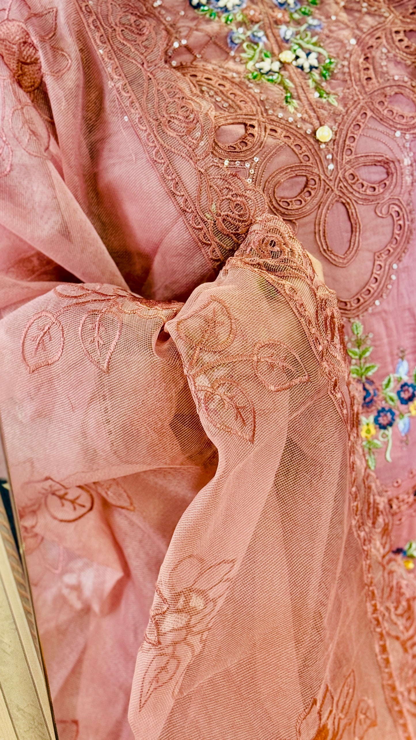 Designer Soothing Peach Embroidered Lawn Suit – Pure Lawn Elegance 3 Piece Designer Outfit | F FOR FASHION London