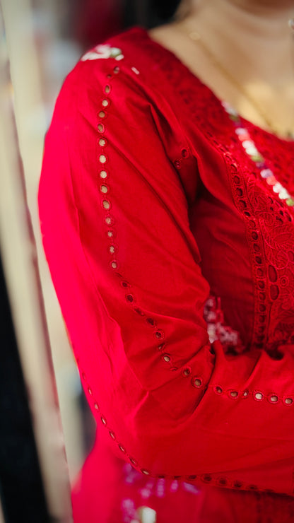 Power Red Embroidered Lawn Suit – Luxury 3 Piece Designer Outfit | F FOR FASHION London