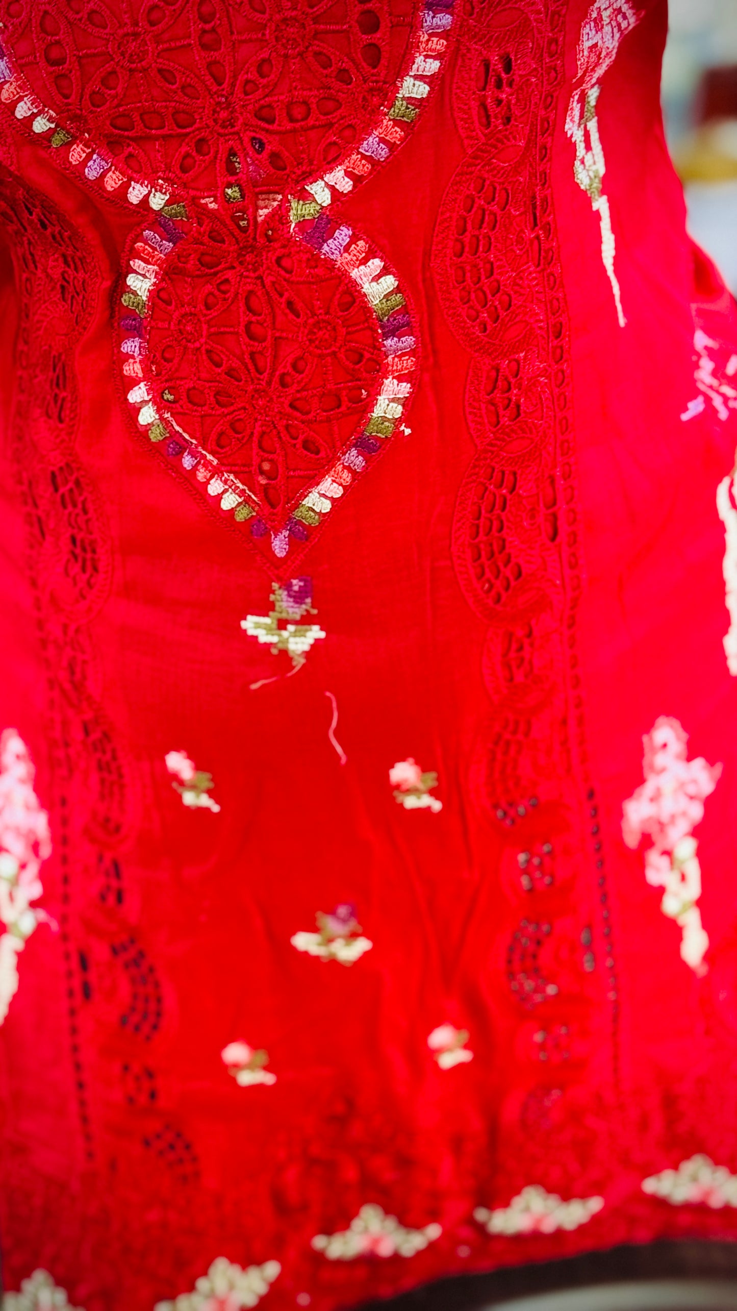 Power Red Embroidered Lawn Suit – Luxury 3 Piece Designer Outfit | F FOR FASHION London