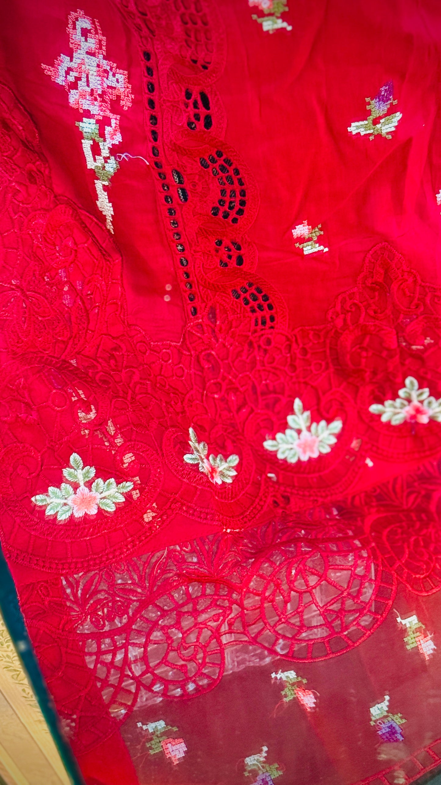 Power Red Embroidered Lawn Suit – Luxury 3 Piece Designer Outfit | F FOR FASHION London