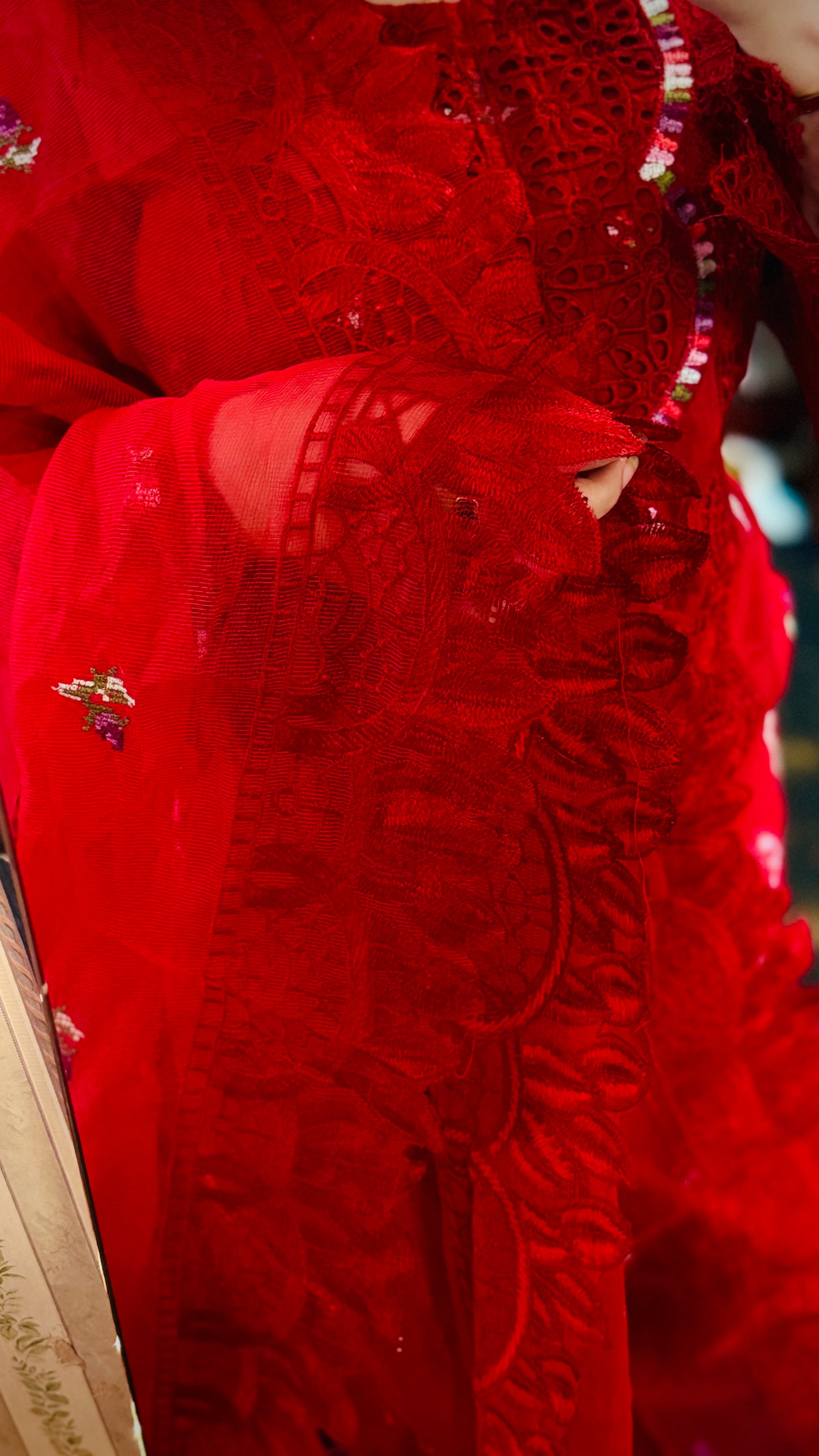 Power Red Embroidered Lawn Suit – Luxury 3 Piece Designer Outfit | F FOR FASHION London