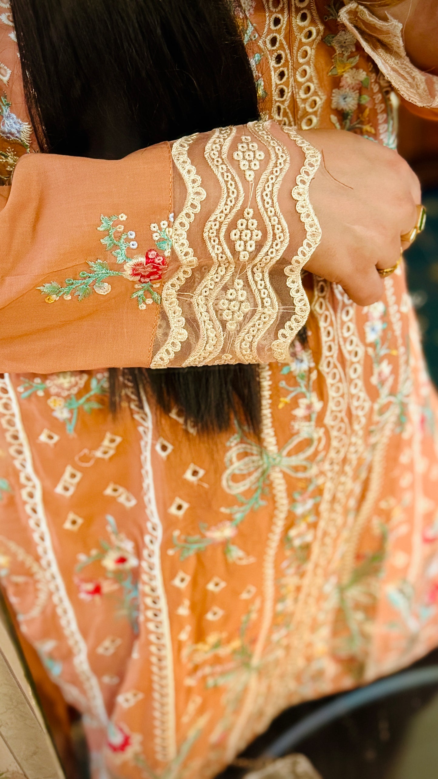Peach Net Embroidered Suit – 3 Piece Luxury Designer Dress | F FOR FASHION London