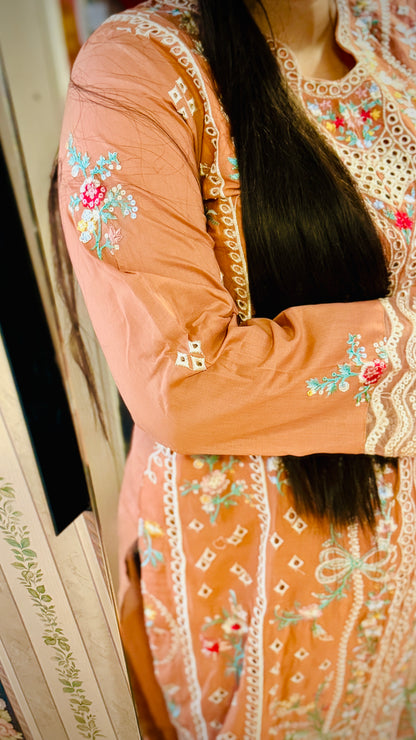 Peach Net Embroidered Suit – 3 Piece Luxury Designer Dress | F FOR FASHION London
