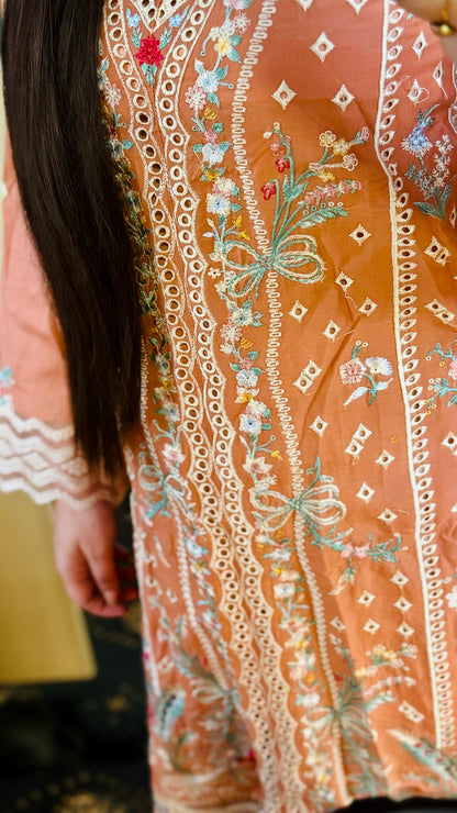 Peach Net Embroidered Suit – 3 Piece Luxury Designer Dress | F FOR FASHION London