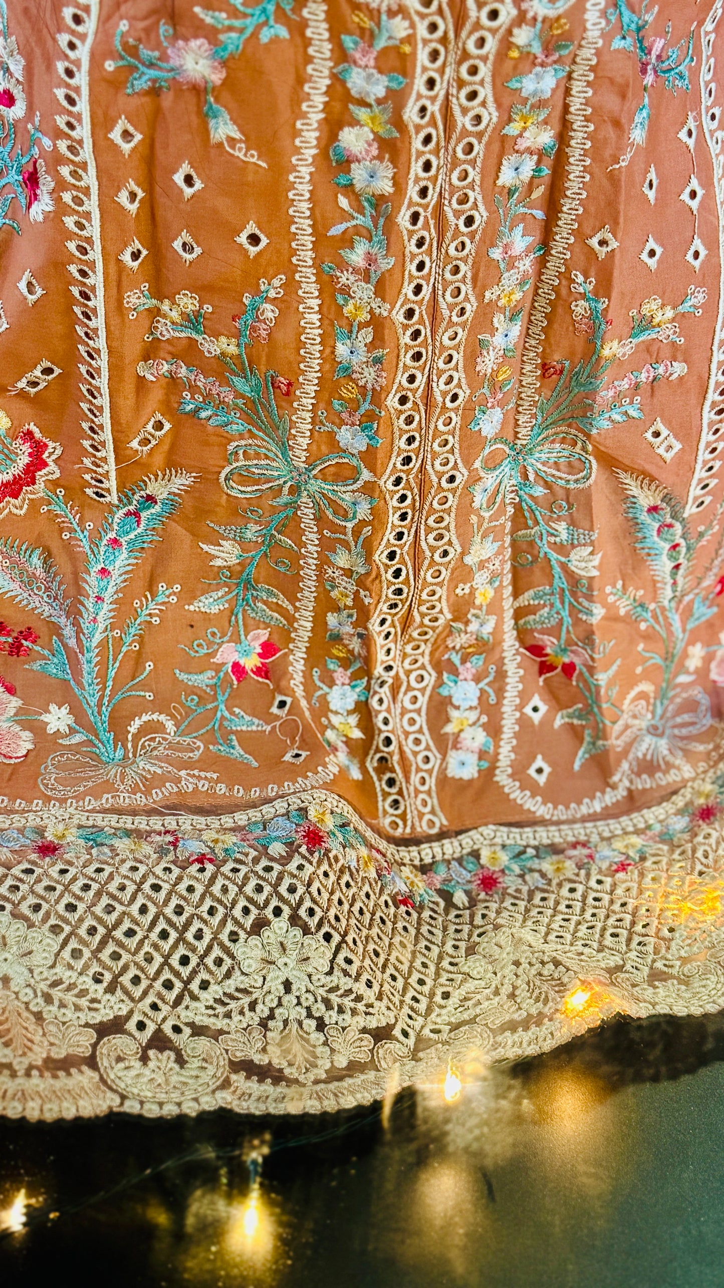 Peach Net Embroidered Suit – 3 Piece Luxury Designer Dress | F FOR FASHION London