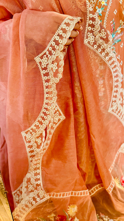 Peach Net Embroidered Suit – 3 Piece Luxury Designer Dress | F FOR FASHION London