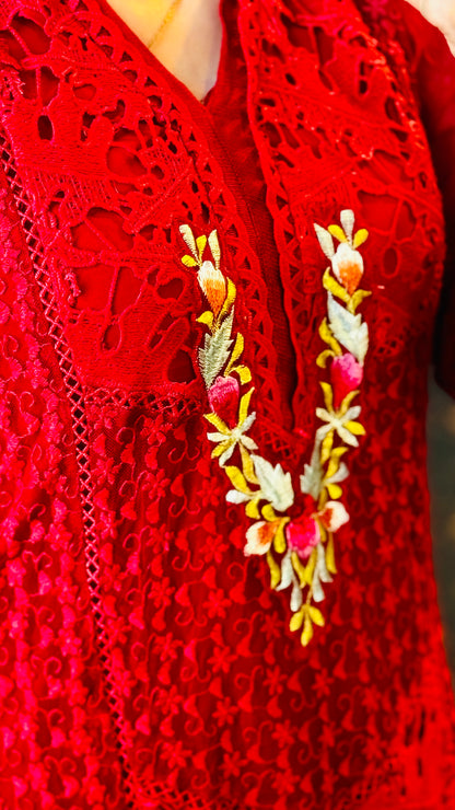 Luxury Red Net Embroidered Suit | 3 Piece Designer Dress – F FOR FASHION