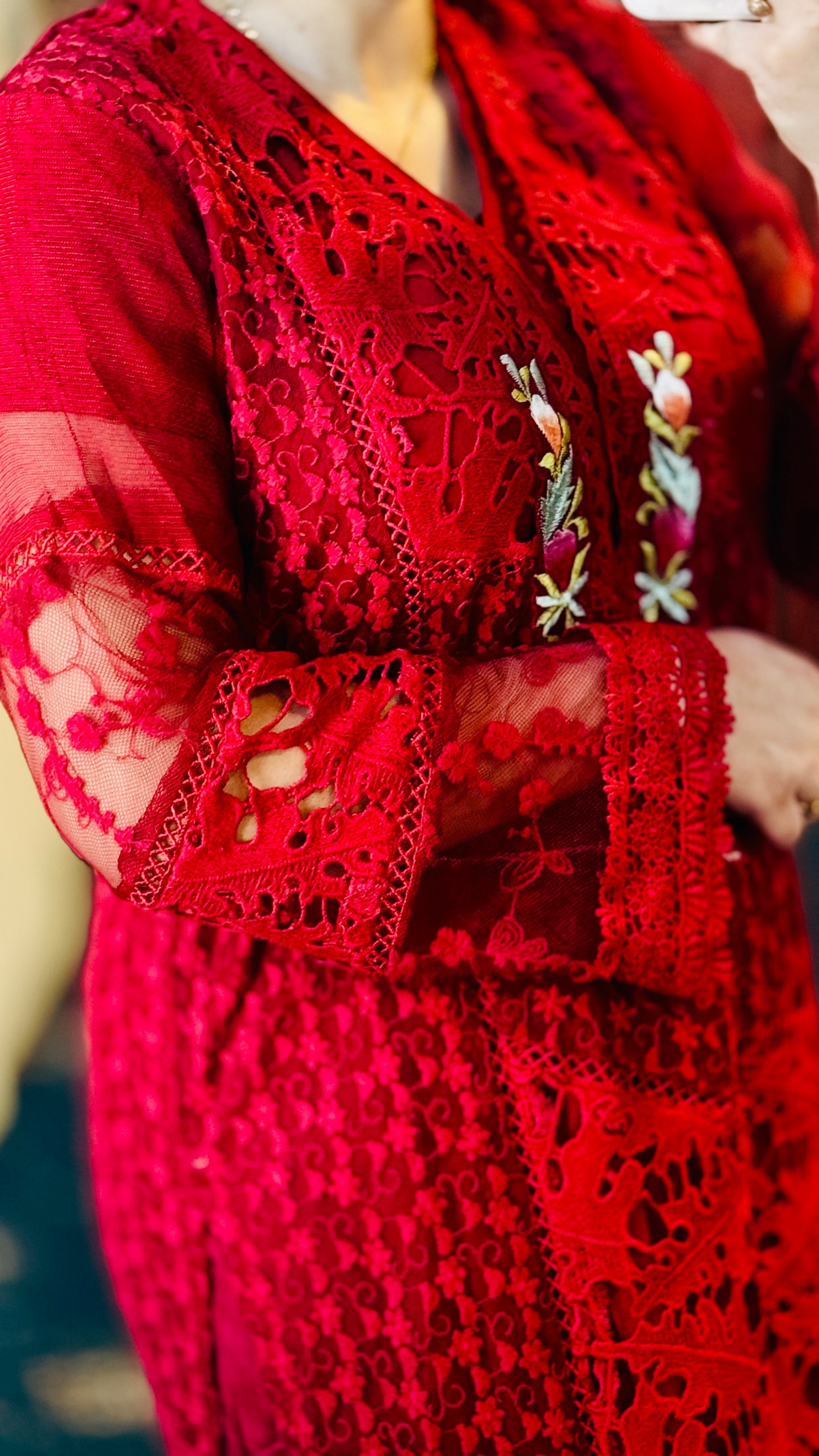 Luxury Red Net Embroidered Suit | 3 Piece Designer Dress – F FOR FASHION