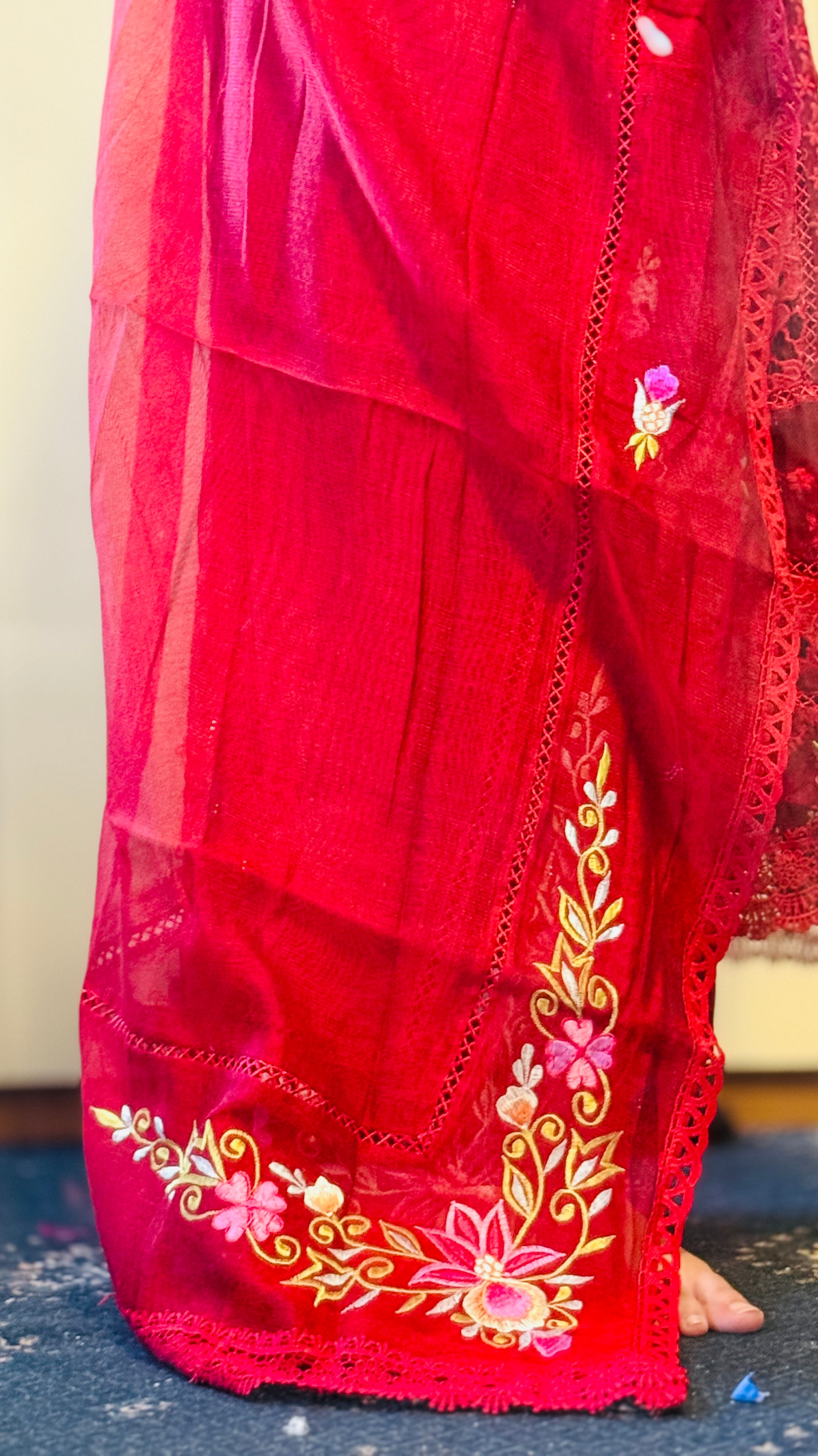 Luxury Red Net Embroidered Suit | 3 Piece Designer Dress – F FOR FASHION