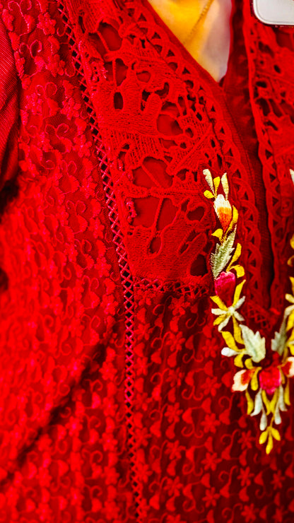 Luxury Red Net Embroidered Suit | 3 Piece Designer Dress – F FOR FASHION
