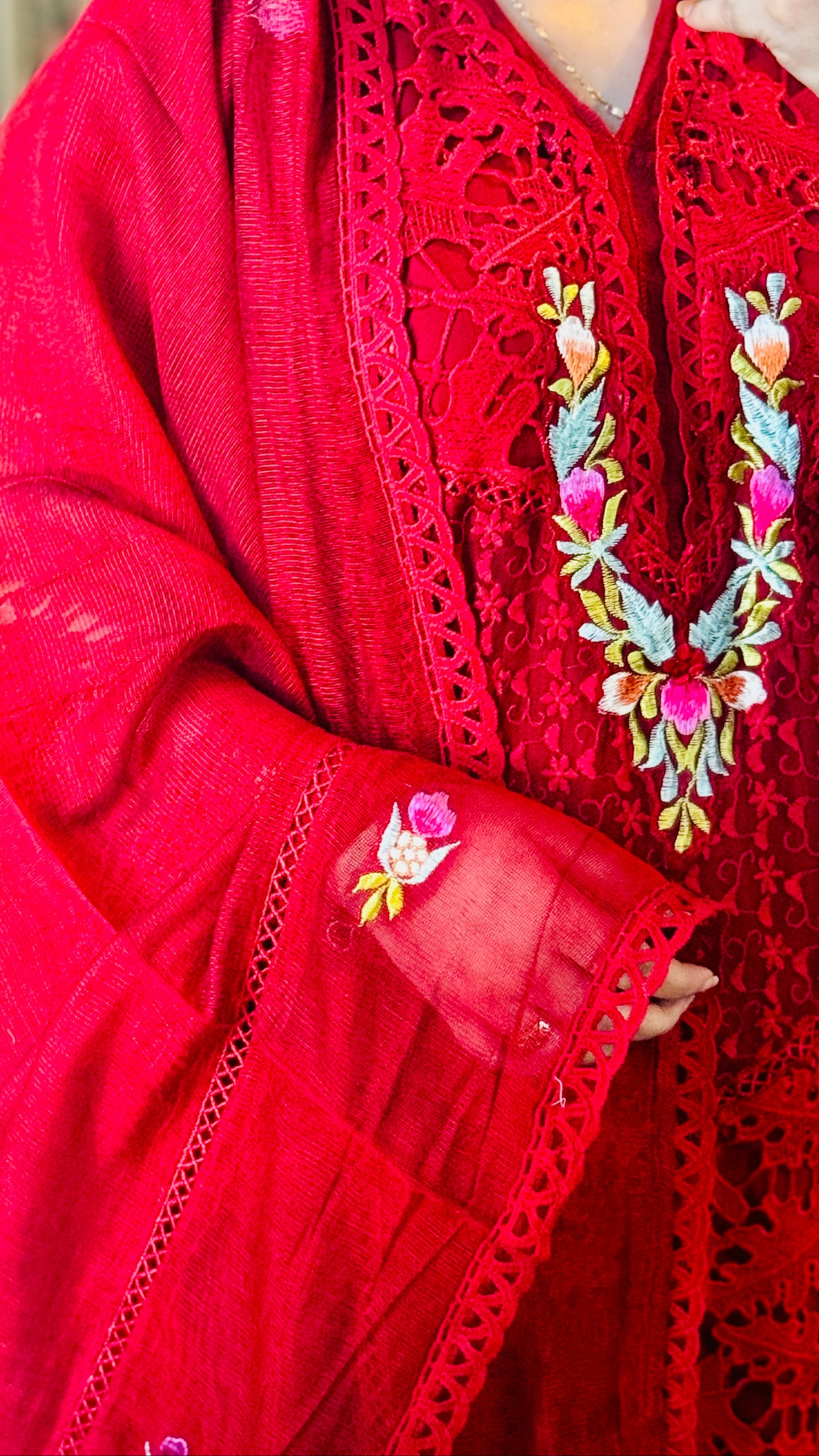 Luxury Red Net Embroidered Suit | 3 Piece Designer Dress – F FOR FASHION