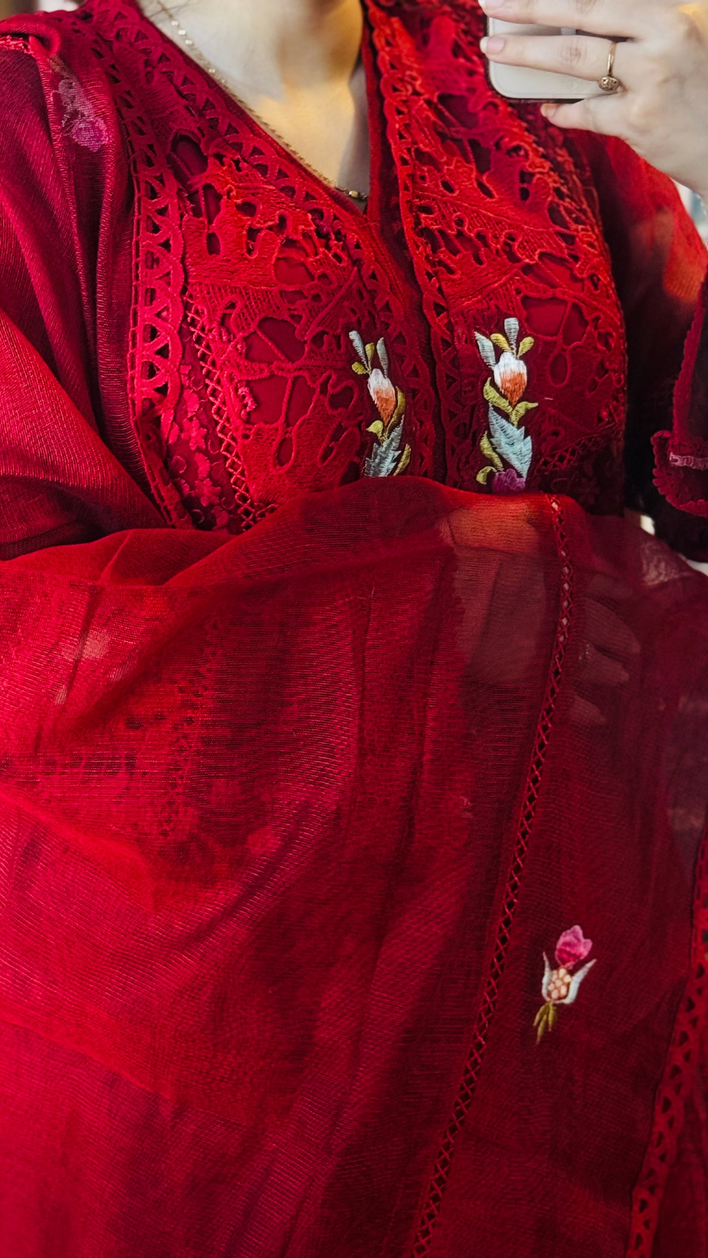 Luxury Red Net Embroidered Suit | 3 Piece Designer Dress – F FOR FASHION