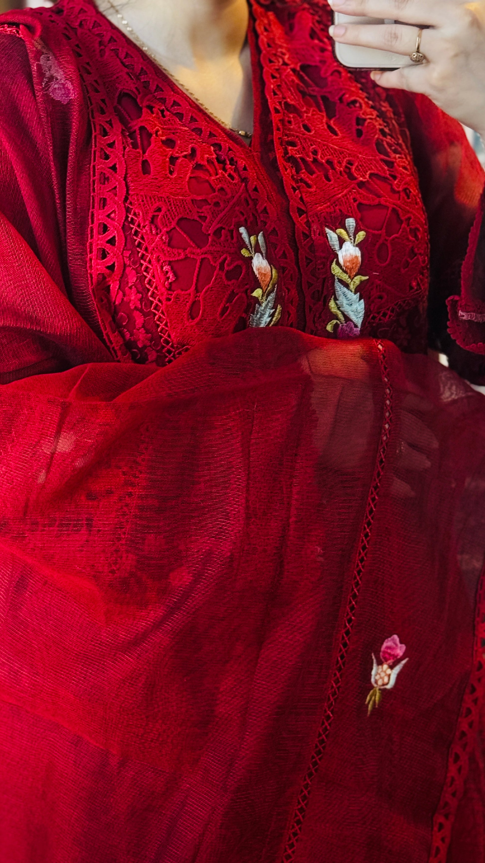 Luxury Red Net Embroidered Suit | 3 Piece Designer Dress – F FOR FASHION