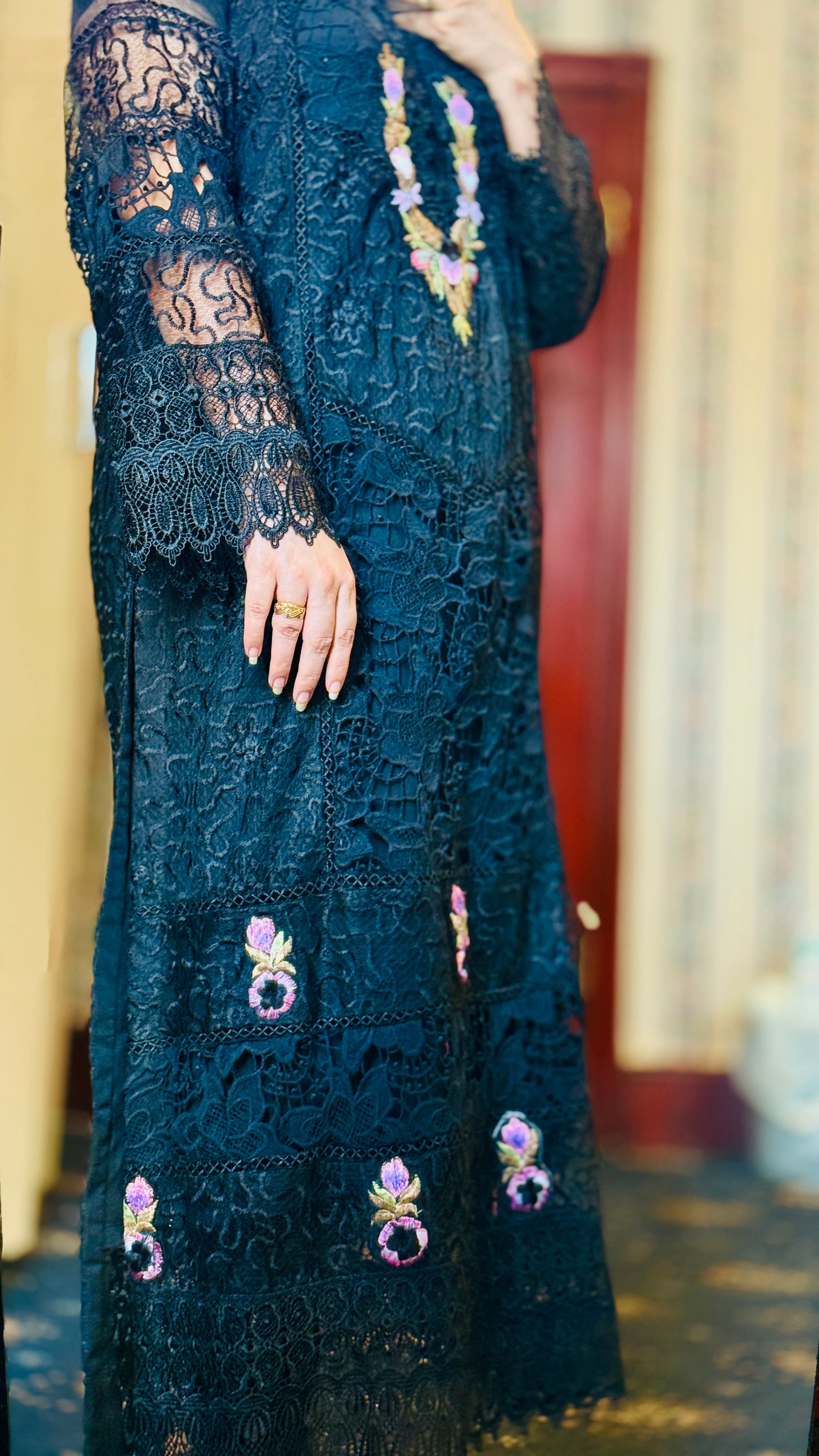 Premium Stitched Designer Suit – Net Dupatta, Raw Silk Trousers & 3D Resham Embroidery FFORFASHION