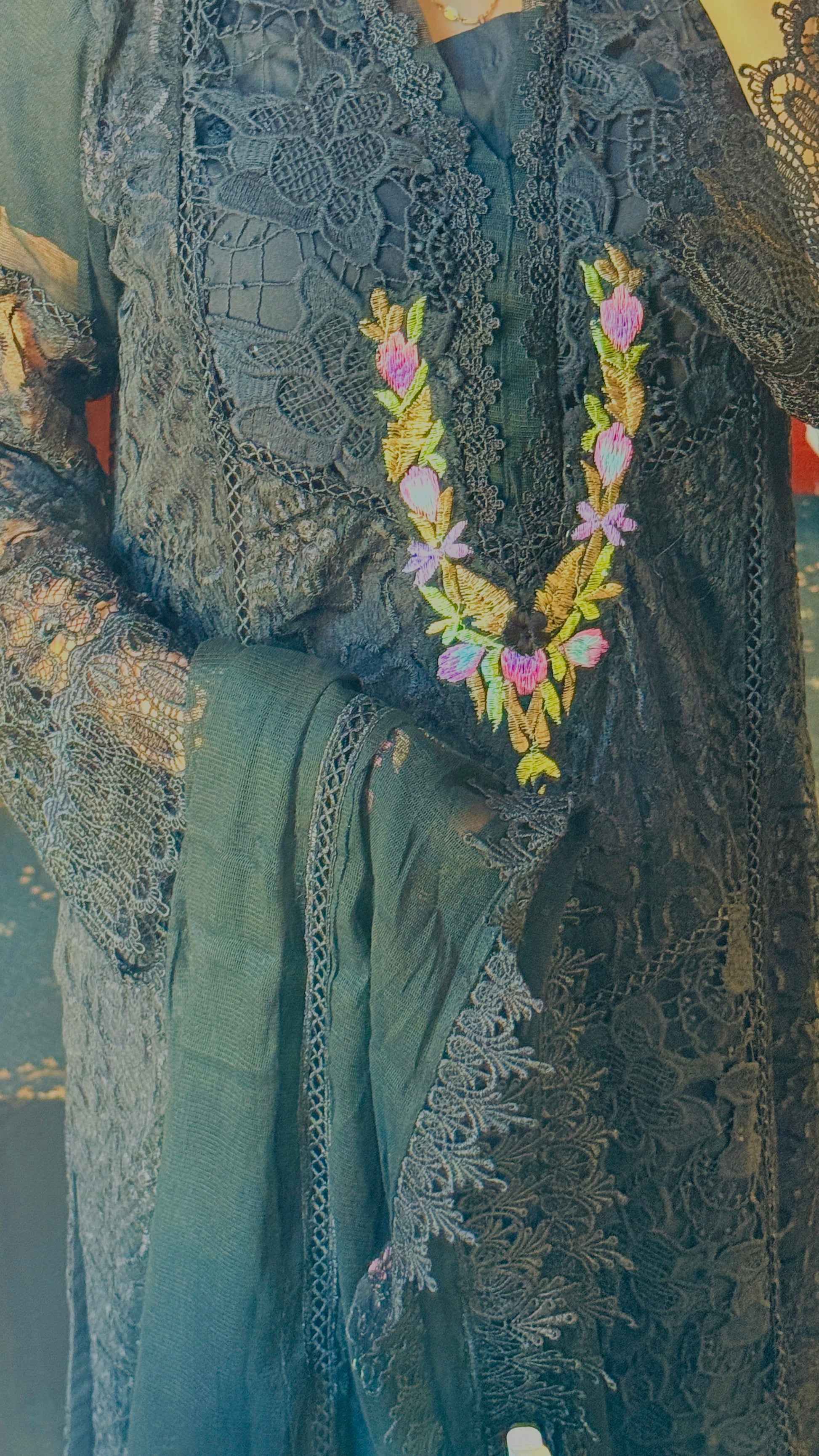 Premium Stitched Designer Suit – Net Dupatta, Raw Silk Trousers & 3D Resham Embroidery FFORFASHION